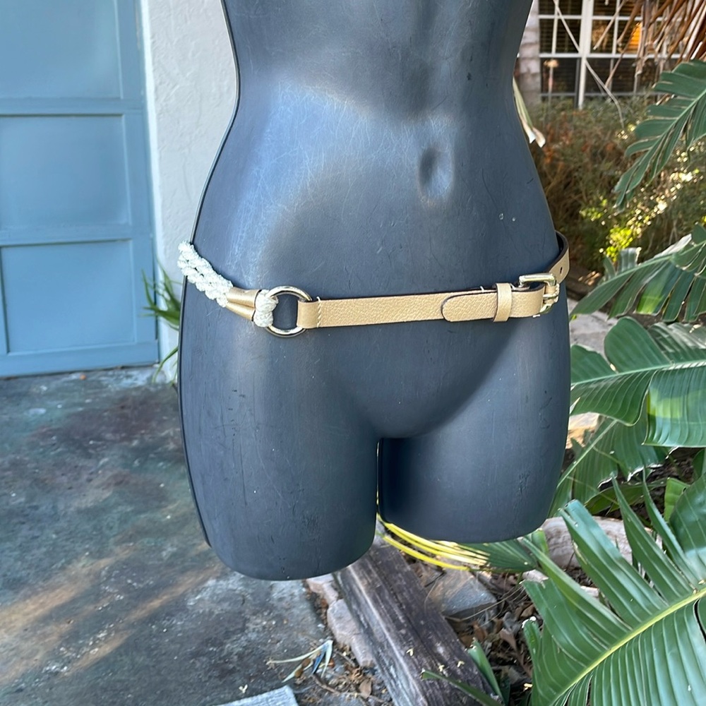 Chico’s gold, leather and iridescent rope chain belt